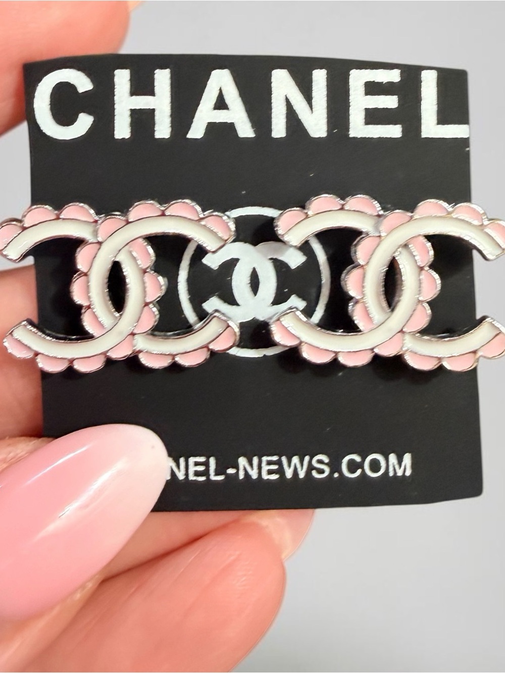 Pink and White Enamel CC Logo Earrings | NEW